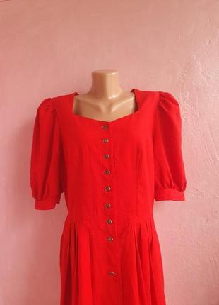 Червона льняна сукня халат з кишенями4 фото