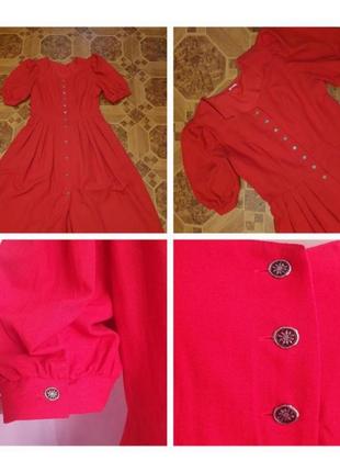Красное льняное платье халат с карманами6 фото