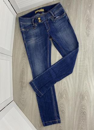 Rossodisera синие джинсы штаны низкая посадка италия со стразами голубые