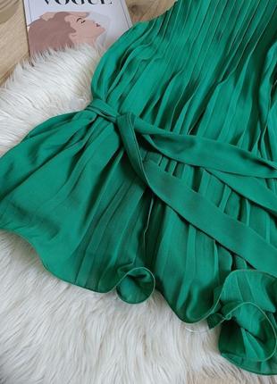 Зеленая блуза плиссе с поясом, размер м3 фото