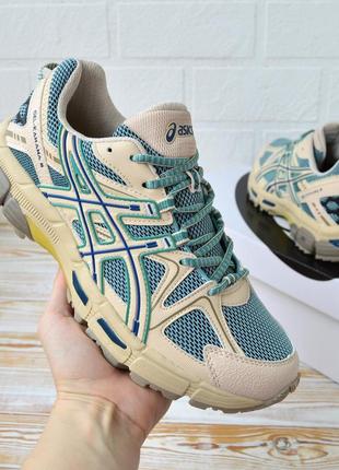 Asics gel-kahana 8 кроссовки мужские акс весенние летние низкие кожа кожа кожаные сетка легкие текстильные топ качество лицензия бежевые с бирюзовым