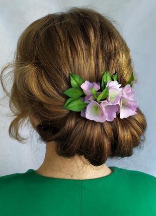 4 шпильки для волос с цветами гортензия5 фото