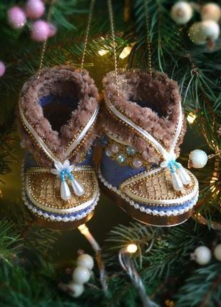 Милі блакитні чобітки, різдвяна та новорічна прикраса.3 фото