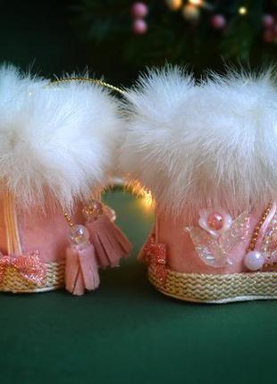 Милі рожеві чобітки, різдвяна та новорічна прикраса.   чобітки на вдачу.5 фото