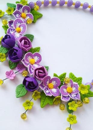 Кольє і сережки з бузковими квітами3 фото