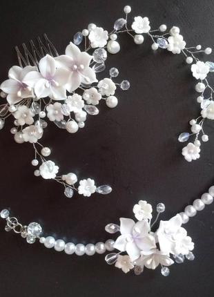 Весільний гребінь і сережки з квітами4 фото