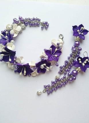 Фіолетовий браслет і сережки1 фото