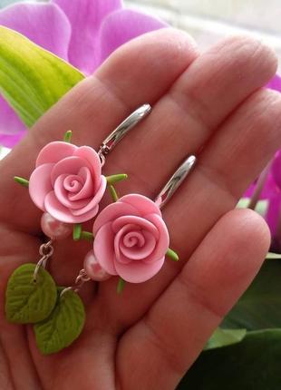 Кольє і сережки з рожевими трояндами2 фото