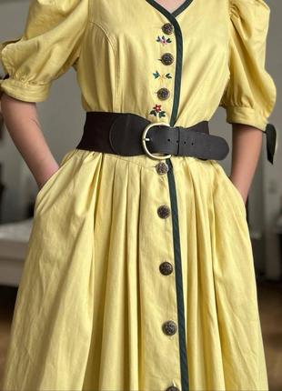 Винтажное ретро старинное длинное миди желтое платье с рукавами фонарями6 фото