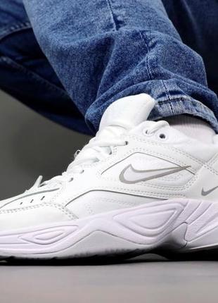 Женские кожаные кроссовки nike m2k tekno white grey найк м2к наложка3 фото