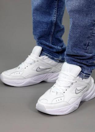 Женские кожаные кроссовки nike m2k tekno white grey найк м2к наложка5 фото