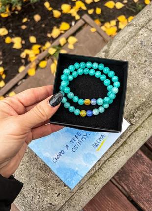 Браслет з натурального аквамарину, вставки з натурального агату