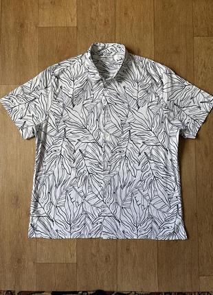 Большой размер белая гавайка легкая рубаха из хлопка оригинал в цветок и пальмы с узором из хлопка xxl cws asos h&m next  zara mango uniqlo