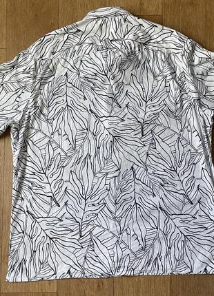 Большой размер белая гавайка легкая рубаха из хлопка оригинал в цветок и пальмы с узором из хлопка xxl cws asos h&m next  zara mango uniqlo3 фото