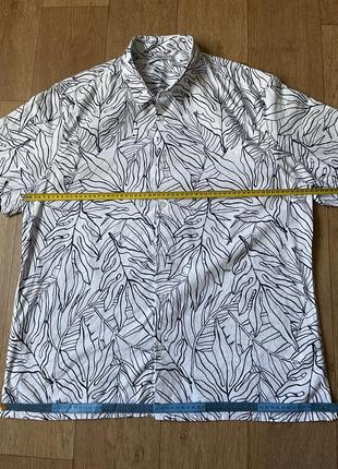 Большой размер белая гавайка легкая рубаха из хлопка оригинал в цветок и пальмы с узором из хлопка xxl cws asos h&m next  zara mango uniqlo9 фото