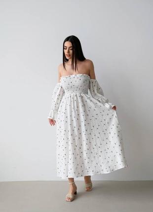 Сукня жіноча біла довга (міді) легка з мусліну