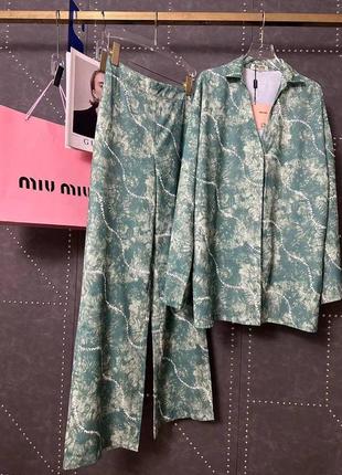 Костюм пижамный рубашка длинная и штаны палаццо miu miu