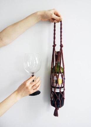 Плетена сумка під пляшку вина1 фото
