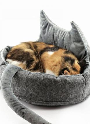 Спальное место для кота с подушкой "корзинка" серое6 фото