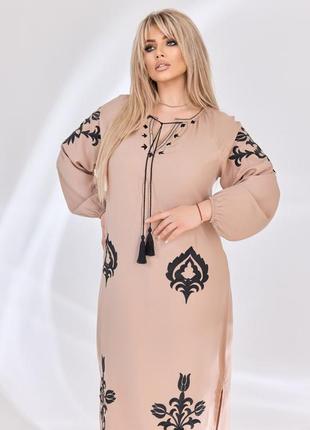 Колоритное платье миди с вышивкой, украинное платье вышиванка, этно платье с вышивкой3 фото