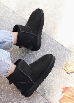 ❄️🖤ugg mini black suede🖤❄️женские зимние угги с мехом черные замшевые