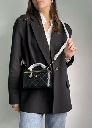 Женская сумка в стиле chanel classic black lambskin pearl crush vanity bag premium.