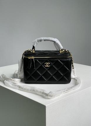 Жіноча сумка в стилі chanel classic black lambskin pearl crush vanity bag premium.4 фото