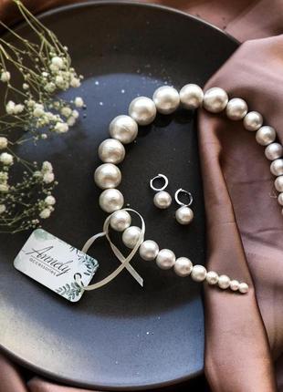 Ободок з бавовняного перлів і сережки1 фото