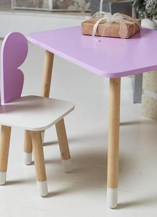 Дитячий прямокутний стіл і стільчик метелик із білим сидінням....3 фото
