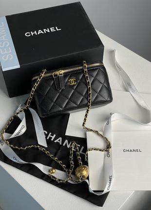 Жіноча сумка в стилі chanel classic black lambskin pearl crush vanity bag premium.4 фото