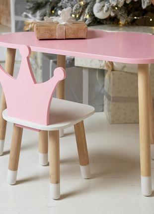 Стіл хмарка і стільчик рожевий корона з білим сидінням. столик...