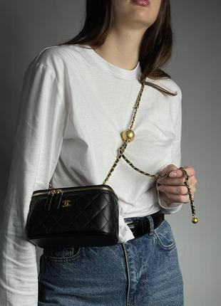 Жіноча сумка в стилі chanel classic black lambskin pearl crush vanity bag premium.2 фото
