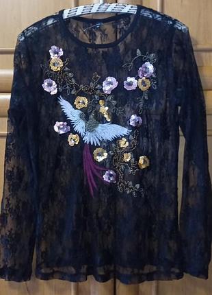 Кофточка, блузка- сітка, гіпюр з вишивкою. f&f. m.
