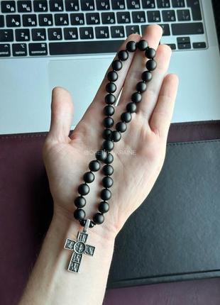 Чотки на 33 намистини з чорного матового оніксу 10 мм чотки християнські для молитви3 фото