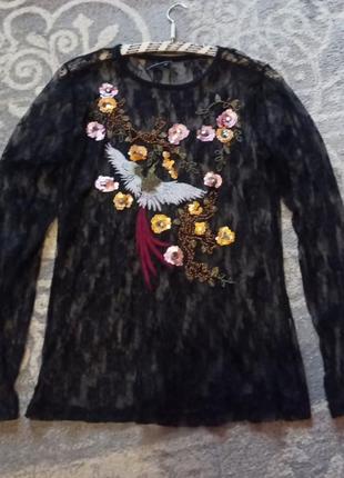 Кофточка, блузка- сітка, гіпюр з вишивкою. f&f. m.4 фото