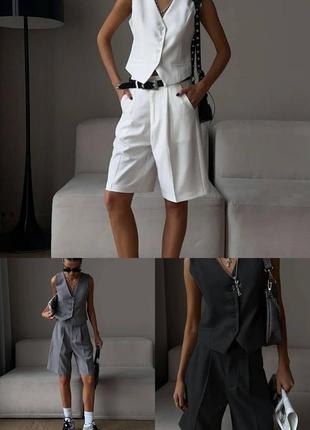 🎨3! шикарний жіночий костюм сірий серый женский шорти шорты жилетка жилет бермуди бермуды4 фото