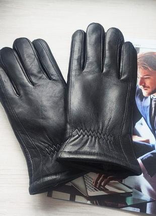 Чоловічі зимові шкіряні перчатки рукавиці  штучне хутро black4 фото
