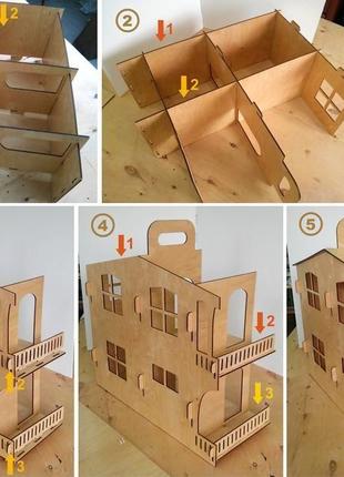Кукольный домик, 2 этажа (разборный)7 фото
