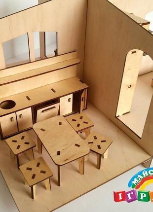 Кукольный домик 1 этаж с мебелью (разборный)2 фото