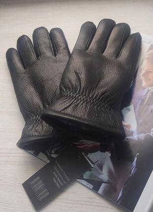 Теплые  зимние мужские кожаные перчатки из оленьей кожи, подкладка мех black2 фото