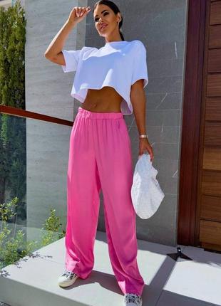 Трійка (спідниця + топ + штани) жіночий готовий лук на літо☀️ стильний костюм вільного крою, шовкова юбка