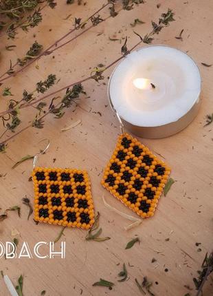 Серьги ромбы оранжевые, сеточка, хеллоуин