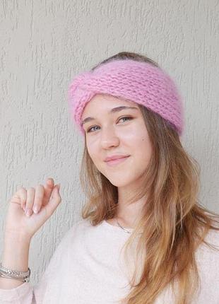 Мохеровая повязка на голову, повязка тюрбан, вязаная повязка на голову, осенние аксессуары