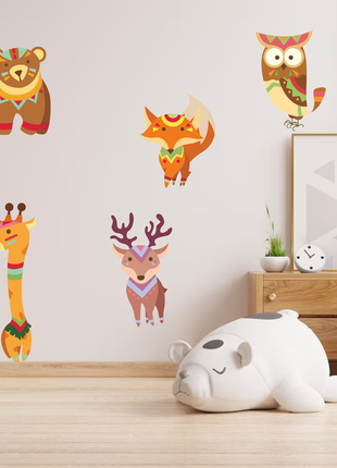 Вінілова інтер'єрна наклейка кольорова декор на стіну "тварини. boho kids style. стиль бохо діти"