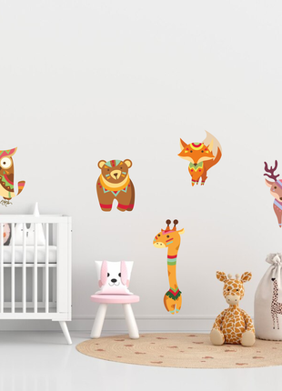 Вінілова інтер'єрна наклейка кольорова декор на стіну "тварини. boho kids style. стиль бохо діти"2 фото