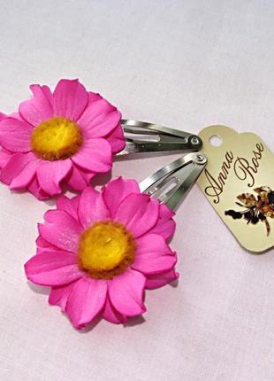 Заколка тик так с цветами из фома ручной работы "розовая ромашка"