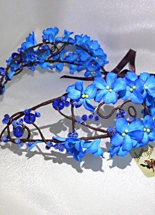 Діадема з блакитними квітами  для волосся "лісова фея"3 фото