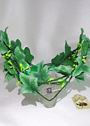 Діадема з листям зеленого плюща ручної роботи для волосся "лісова фея"3 фото