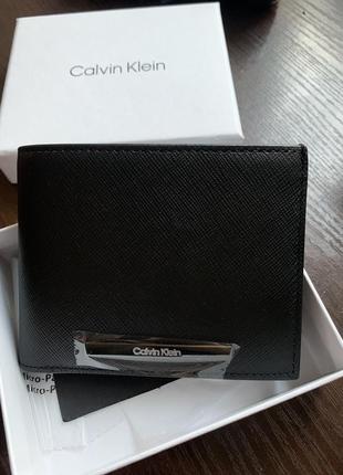 Оригінальний гаманець calvin klein modern bar bifold black saffiano чоловічий