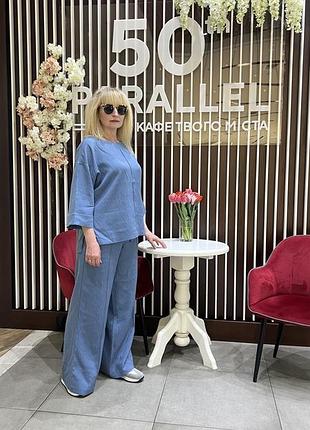 Костюм женский с брюками лён размеры 42-56 разные цвета